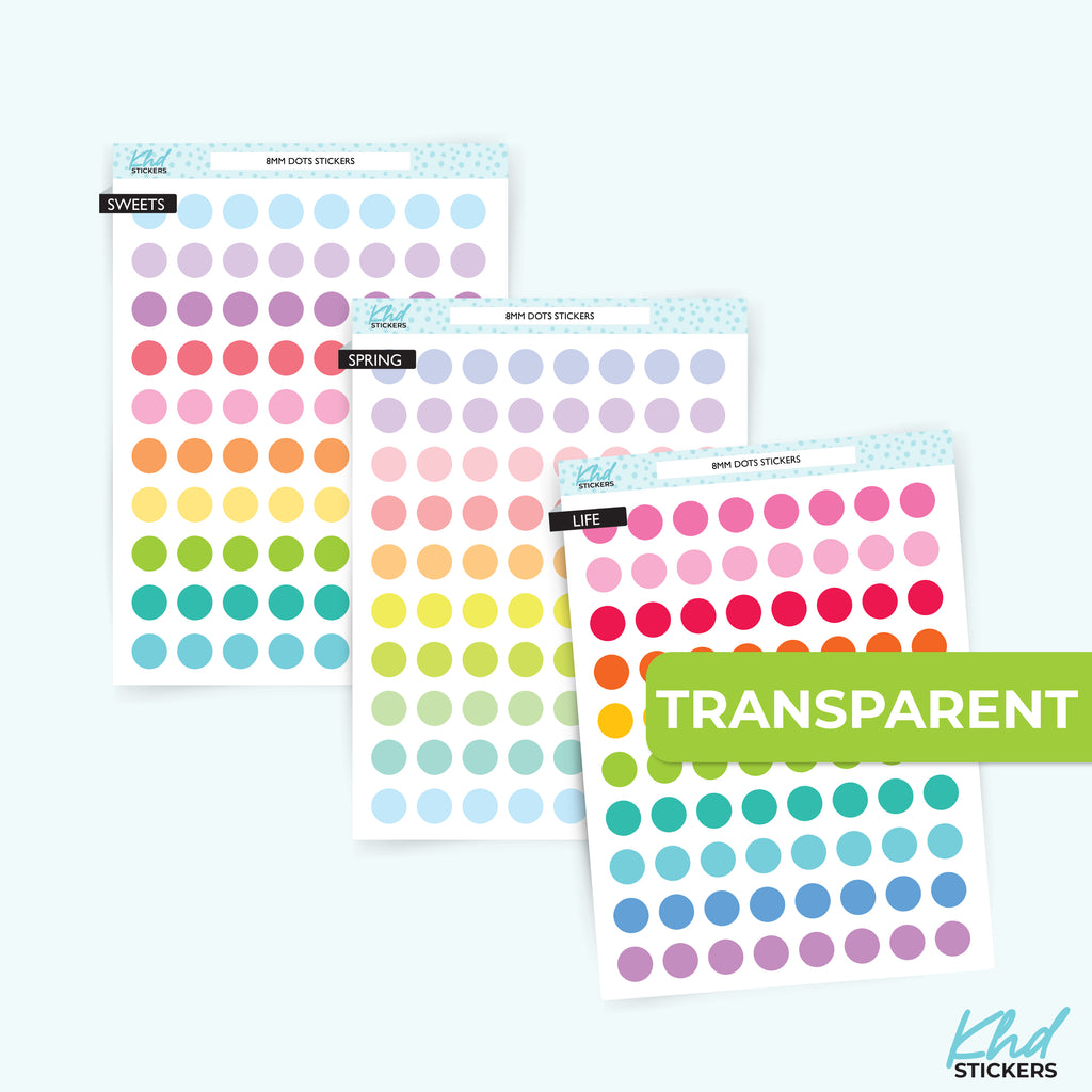 Medium 8mm Dot Planner Stickers – Transparent Circle Stickers for Planners LIFE