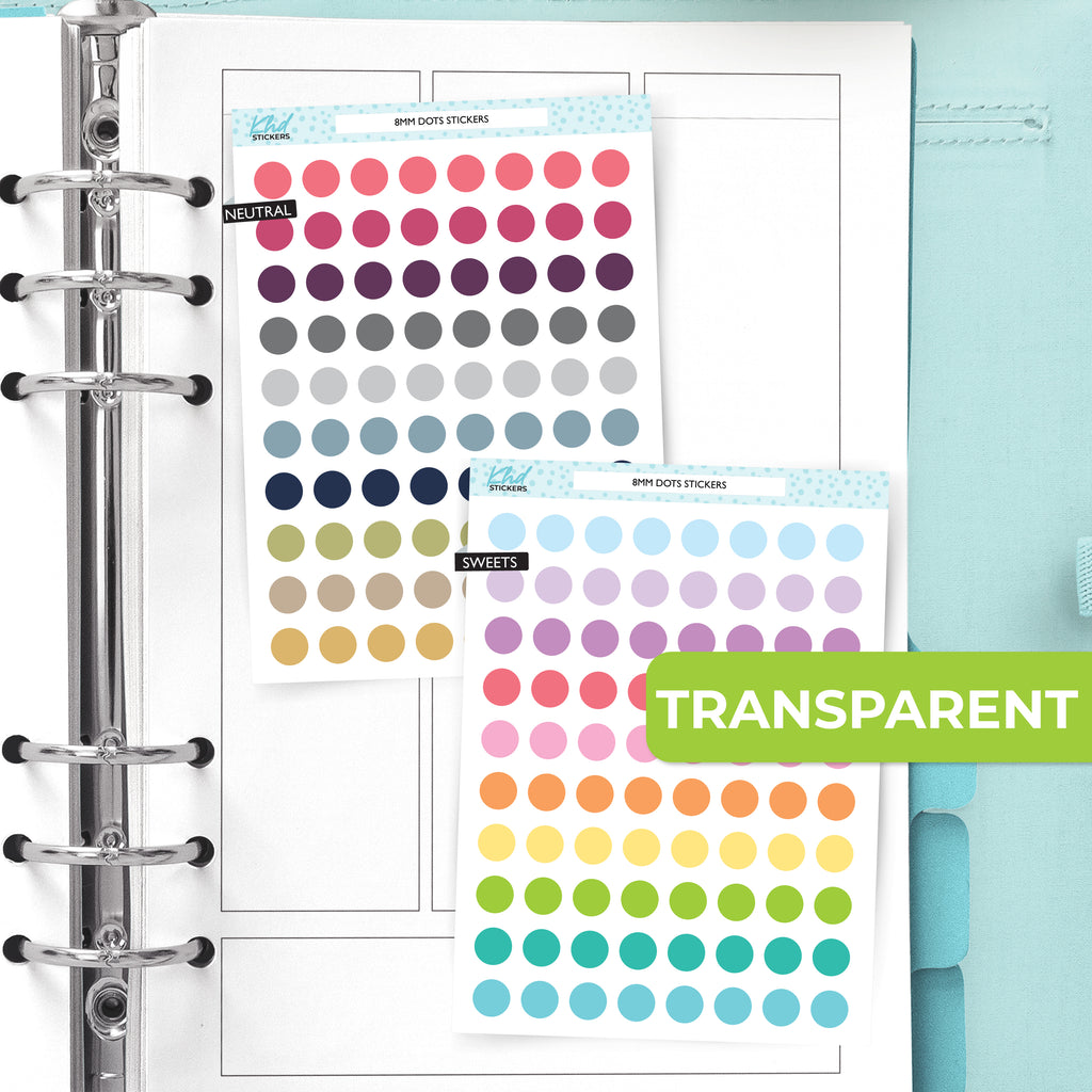 Medium 8mm Dot Planner Stickers – Transparent Circle Stickers for Planners LIFE