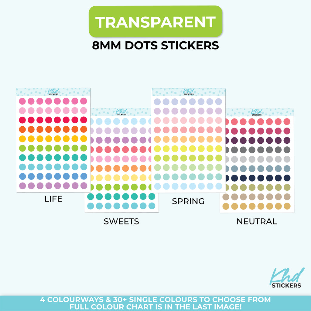 Medium 8mm Dot Planner Stickers – Transparent Circle Stickers for Planners LIFE