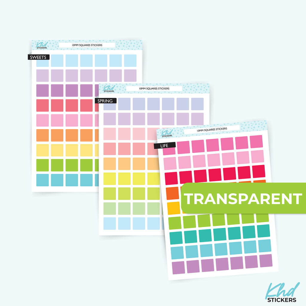 Large Transparent Square Planner Stickers – Clear 10mm Squares LIFE