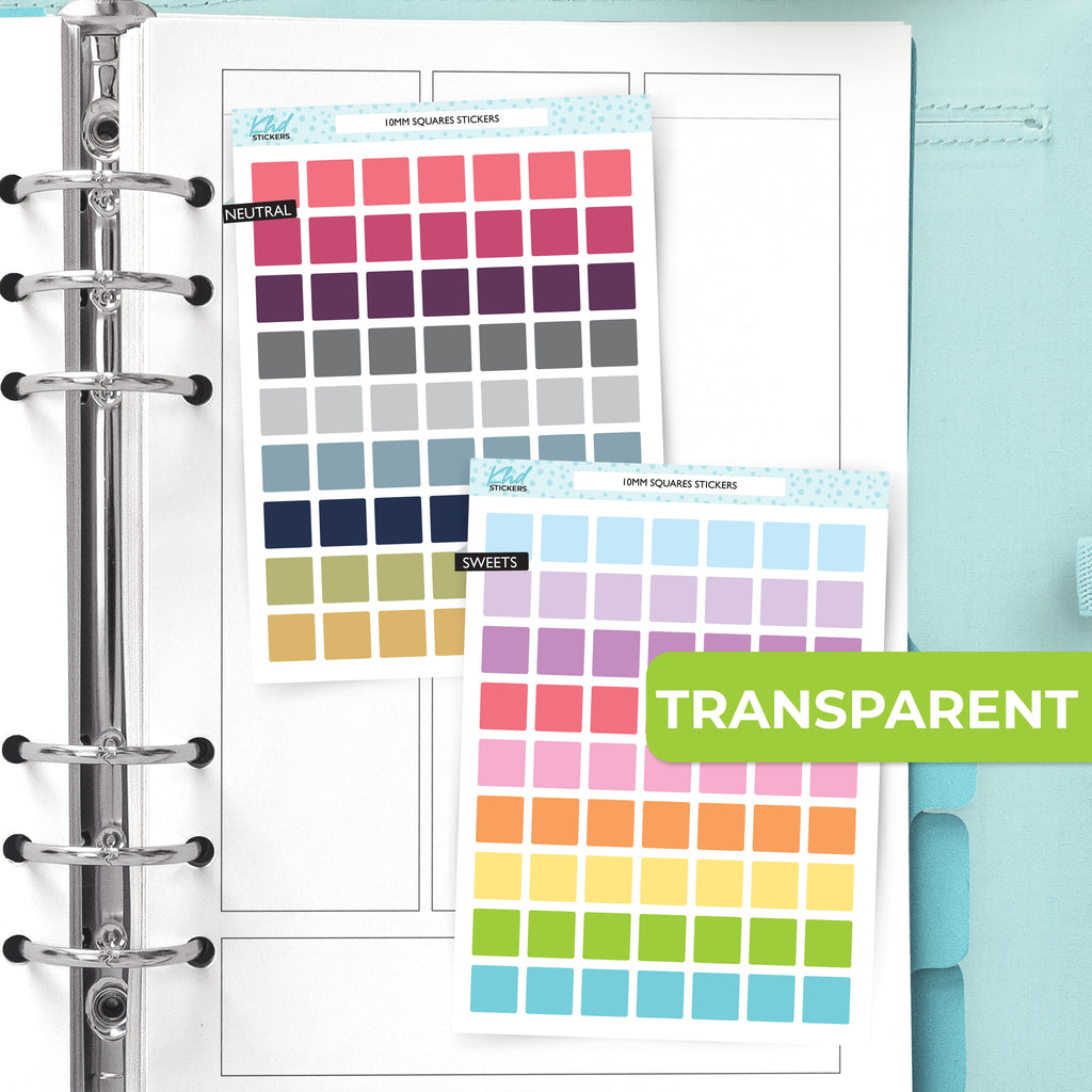 Large Transparent Square Planner Stickers – Clear 10mm Squares LIFE