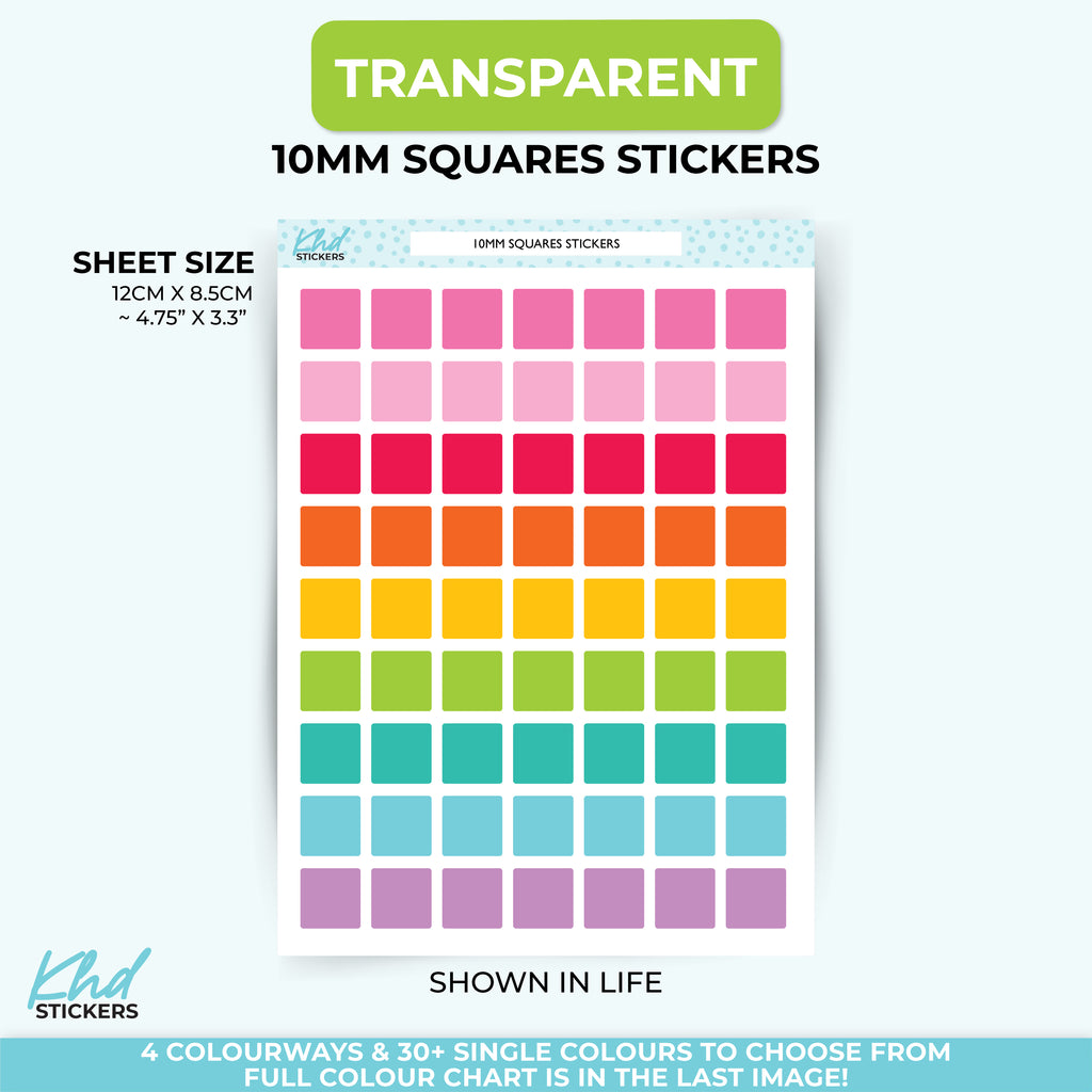 Large Transparent Square Planner Stickers – Clear 10mm Squares LIFE