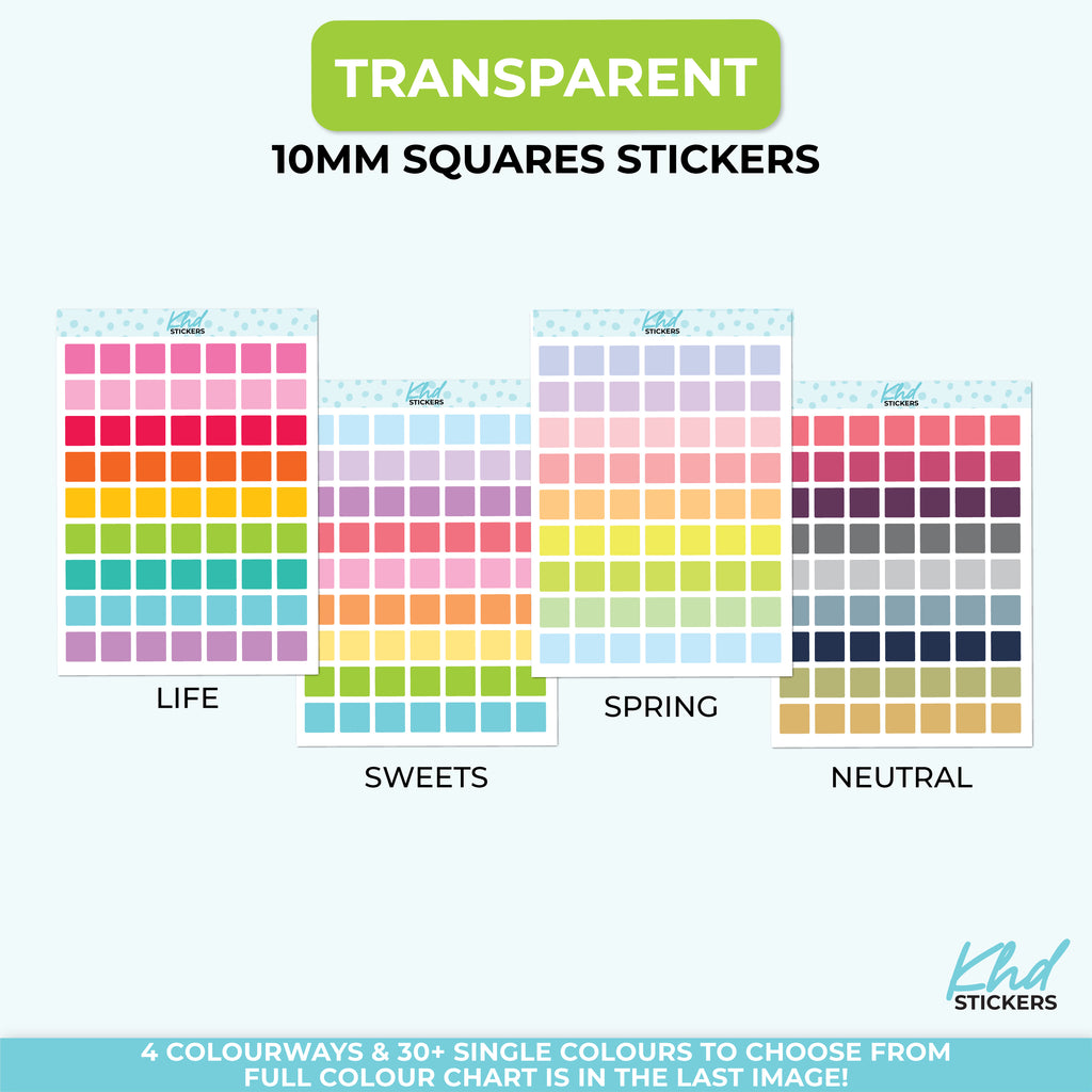 Large Transparent Square Planner Stickers – Clear 10mm Squares LIFE