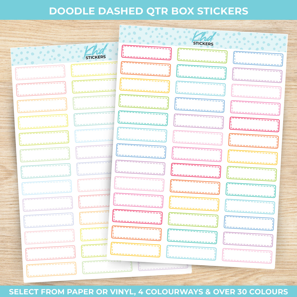 Doodle Dashed Quarter Box Size Stickers Vinyl - Removable