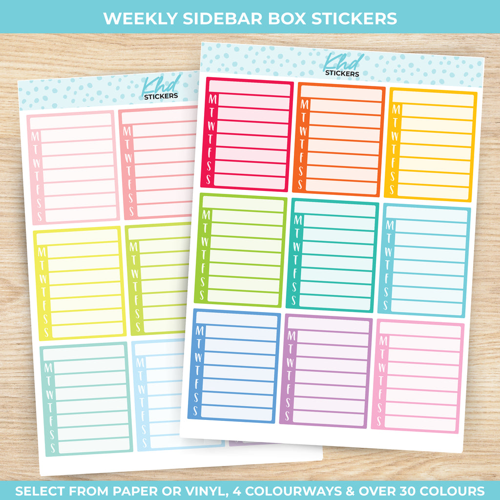 Weekly Sidebar Full Box Stickers Vinyl - Removable