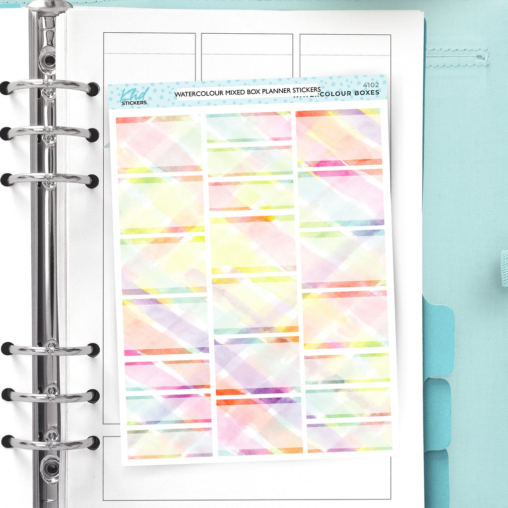 Mixed Watercolour Half Boxes and Quarter Box Functional Stickers Vinyl - Removable