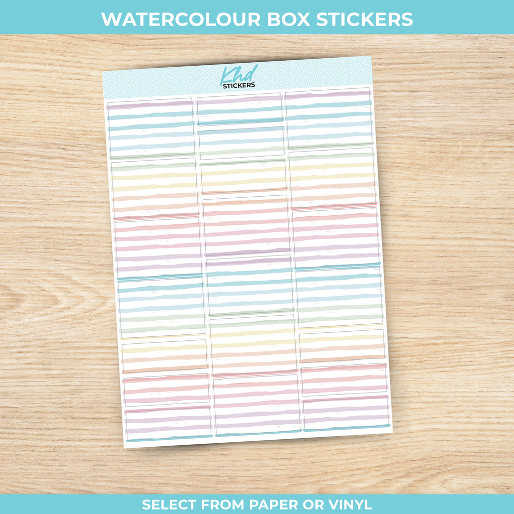 Pastel Watercolour Striped Half Boxes and Quarter Box Functional Stickers Vinyl - Removable