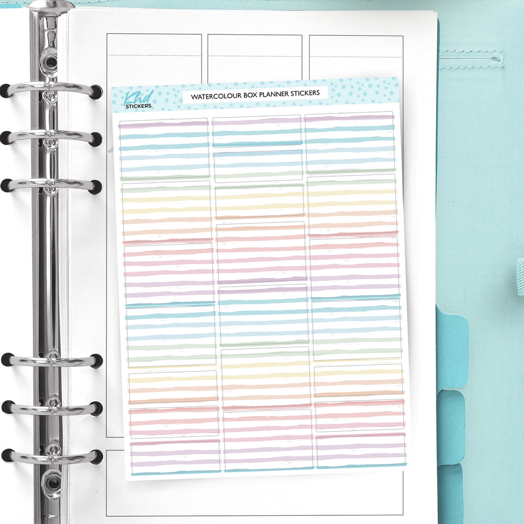 Pastel Watercolour Striped Half Boxes and Quarter Box Functional Stickers Vinyl - Removable