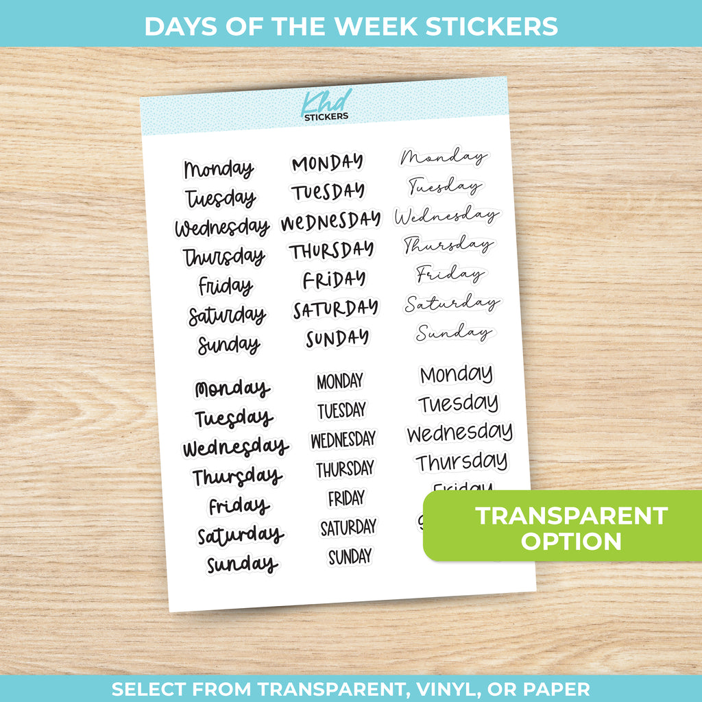 Days of The Week Stickers White Vinyl