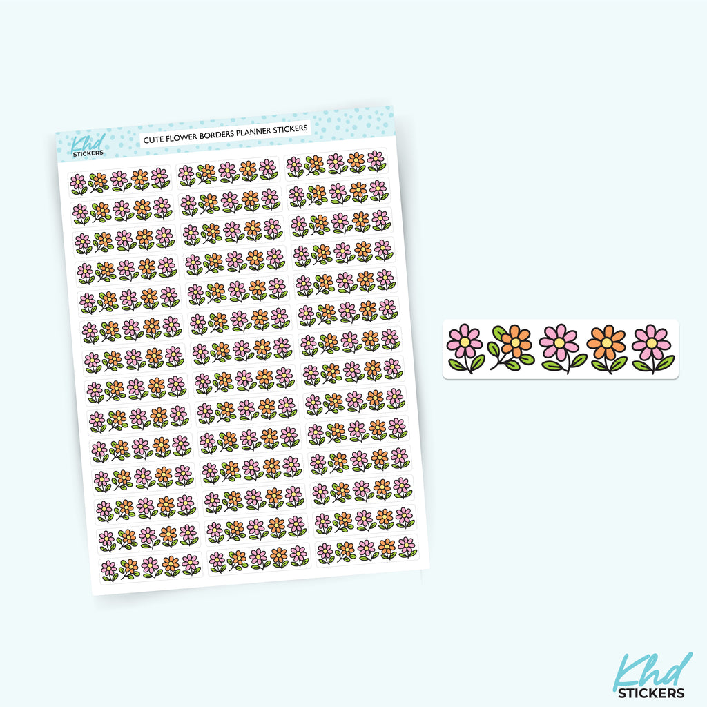 Cute Flowers Border Stickers - Fun and Bright Decorative Divider Strips for Planners