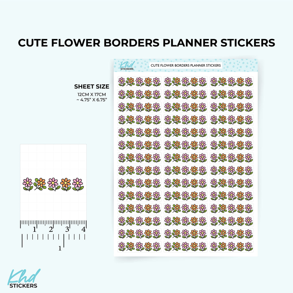 Cute Flowers Border Stickers - Fun and Bright Decorative Divider Strips for Planners