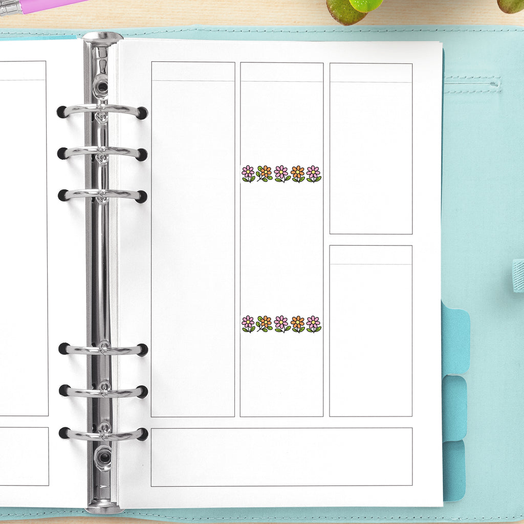 Cute Flowers Border Stickers - Fun and Bright Decorative Divider Strips for Planners