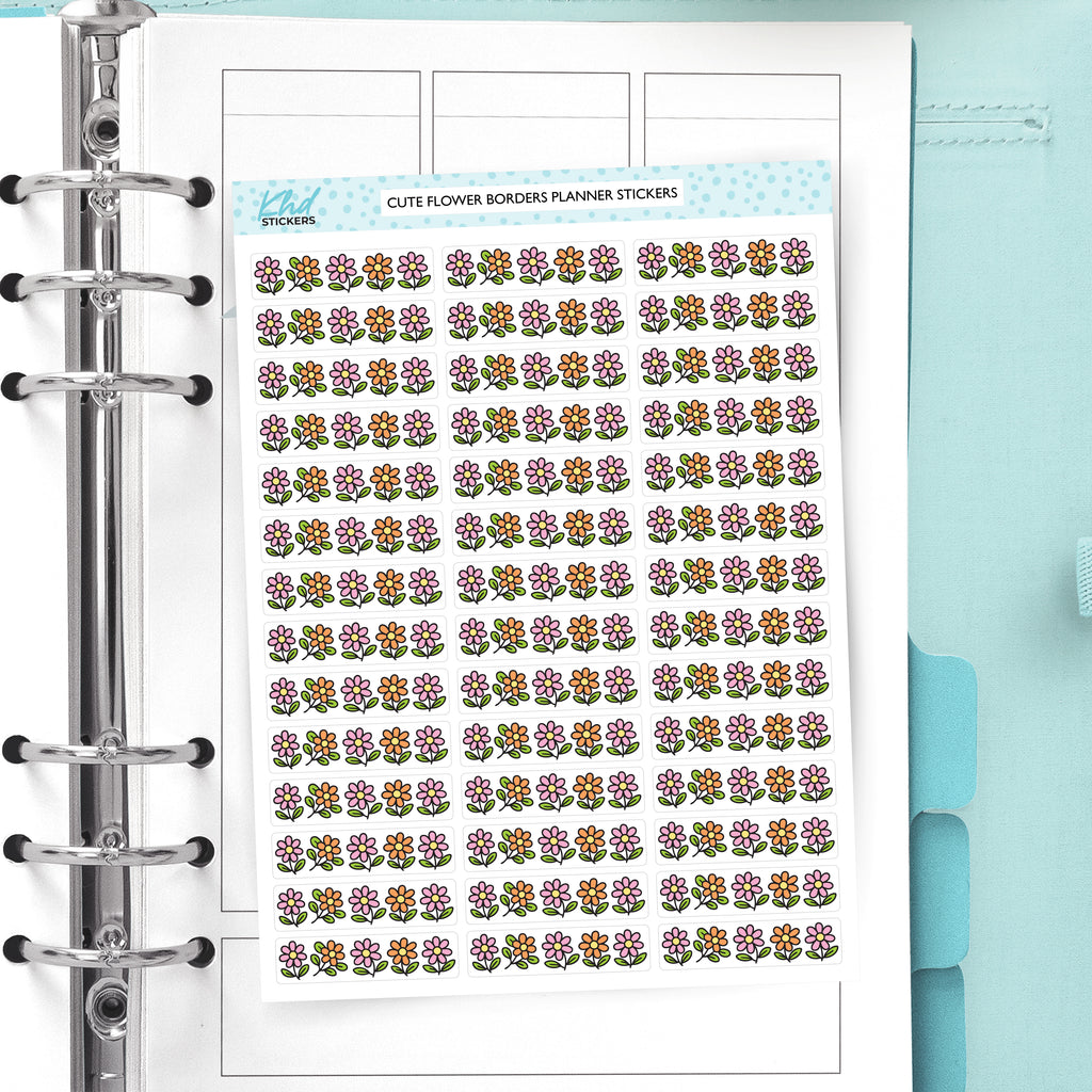 Cute Flowers Border Stickers - Fun and Bright Decorative Divider Strips for Planners