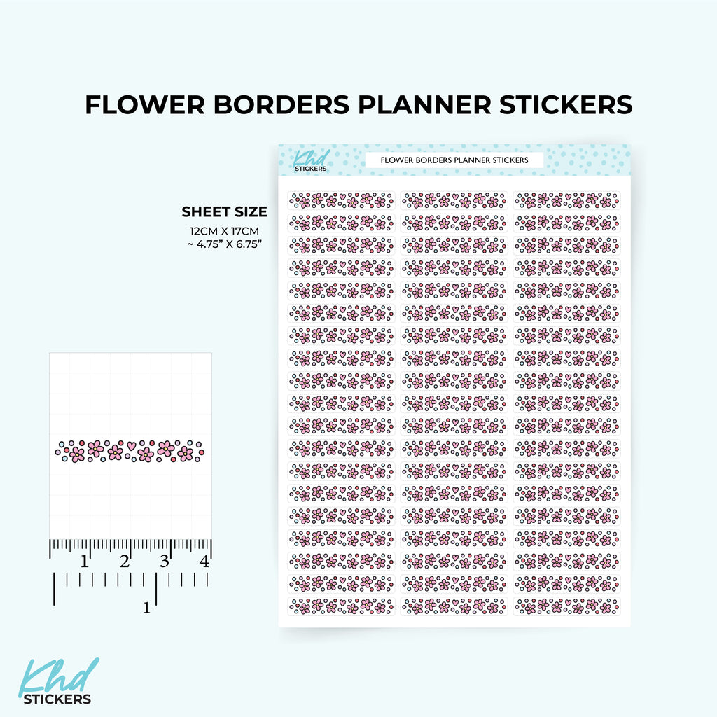 Cute Flowers Border Stickers - Fun and Bright Decorative Divider Strips for Planners