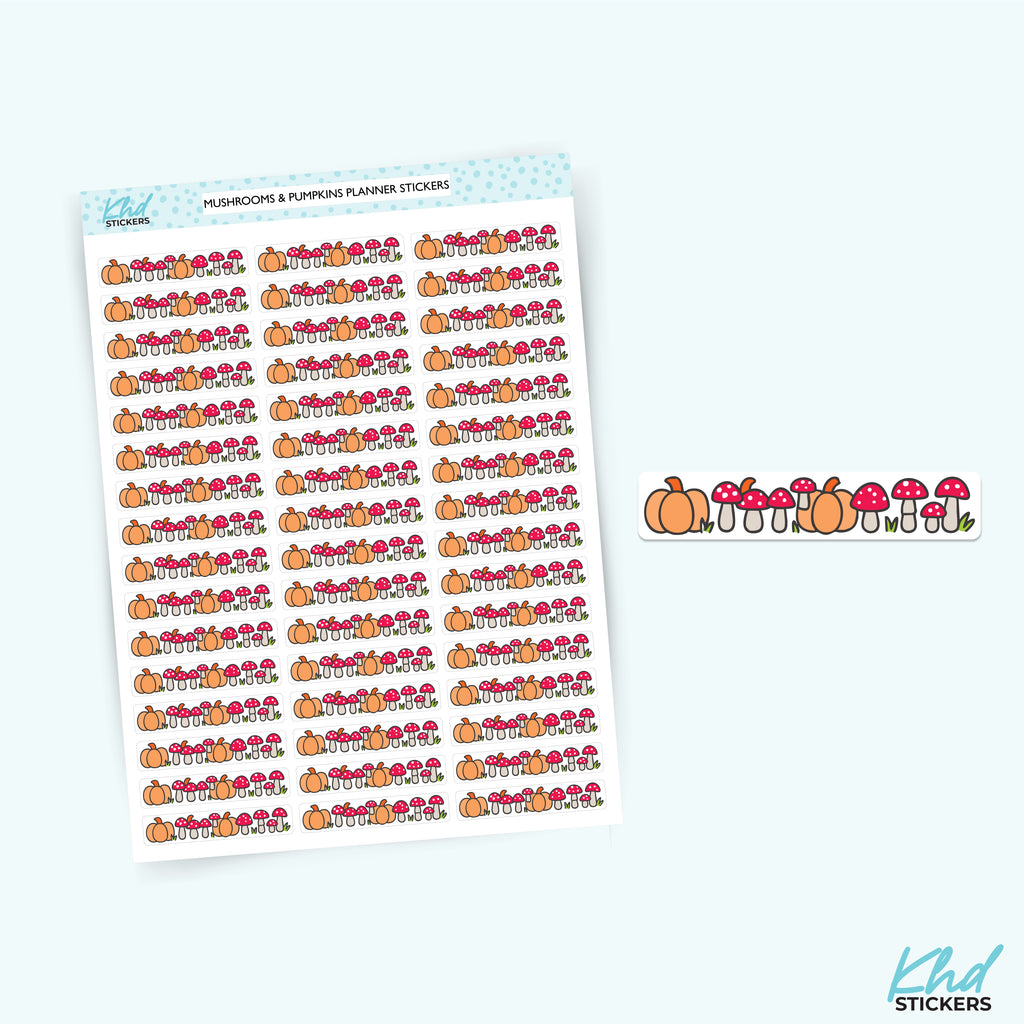 Cute Mushrooms and Pumpkin Border Stickers - Fun and Bright Decorative Divider Strips for Planners