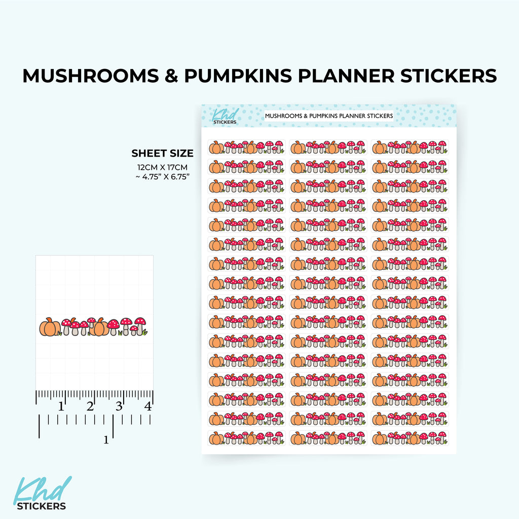 Cute Mushrooms and Pumpkin Border Stickers - Fun and Bright Decorative Divider Strips for Planners