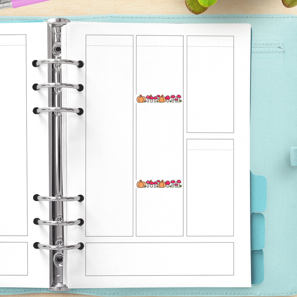 Cute Mushrooms and Pumpkin Border Stickers - Fun and Bright Decorative Divider Strips for Planners
