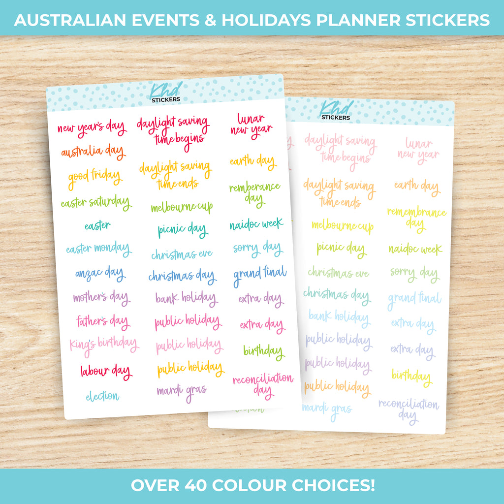 Australian Events and Public Holidays Stickers