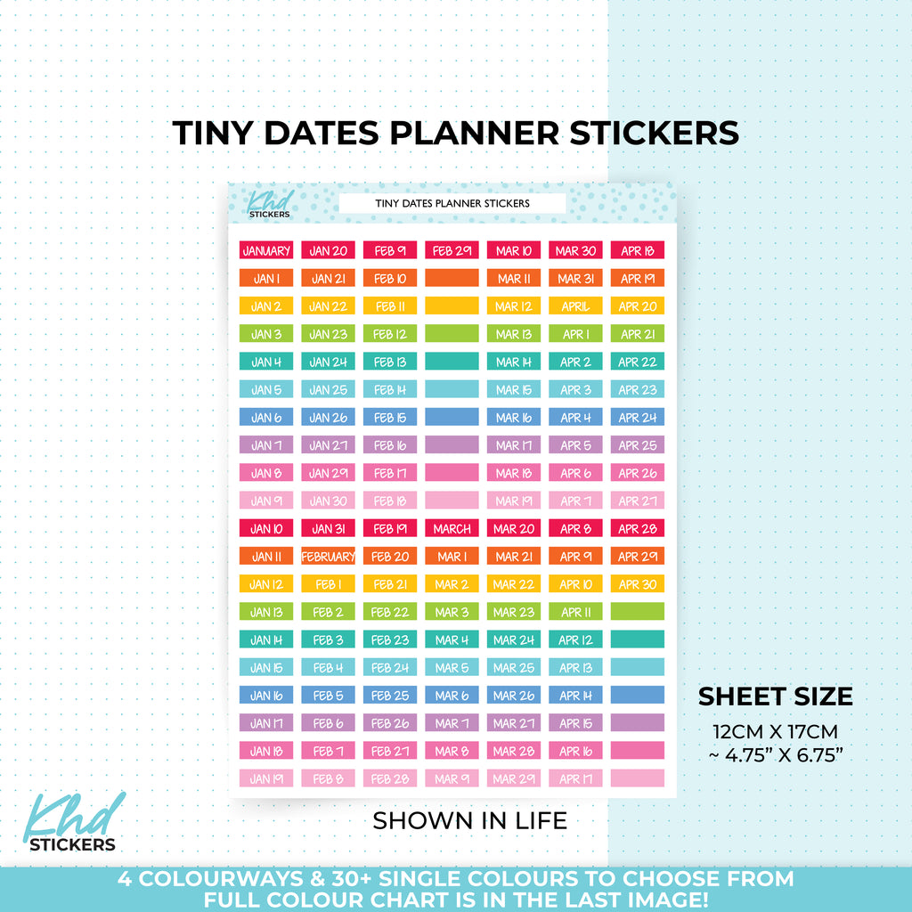 Small Individual Date Header Stickers Jan - Apr
