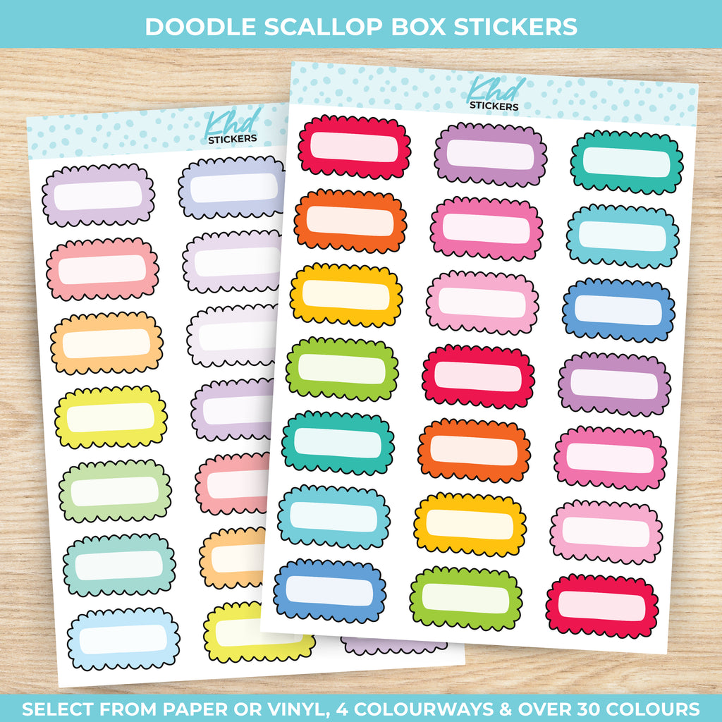 Doodle Scallop Boxes Functional Planner Stickers Vinyl - Removable