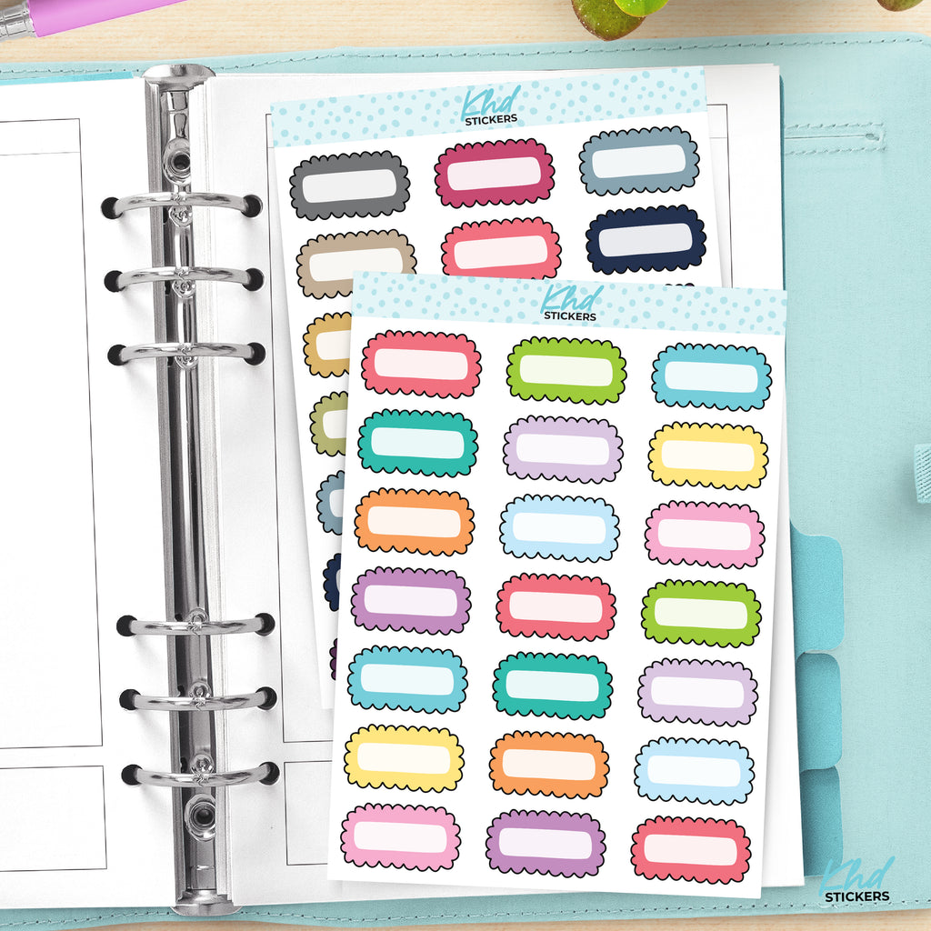 Doodle Scallop Boxes Functional Planner Stickers Vinyl - Removable