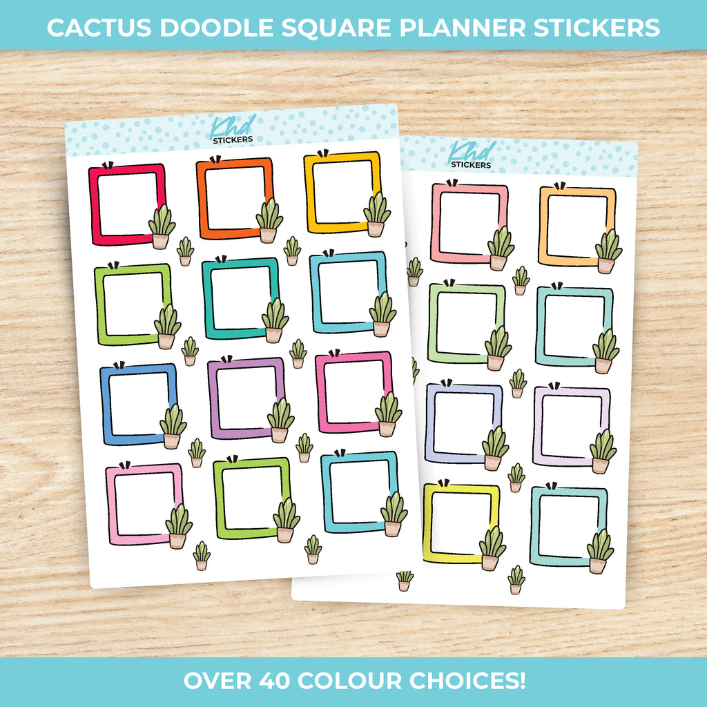 Cactus Doodle Square Appointment Stickers Vinyl - Removable / LIFE