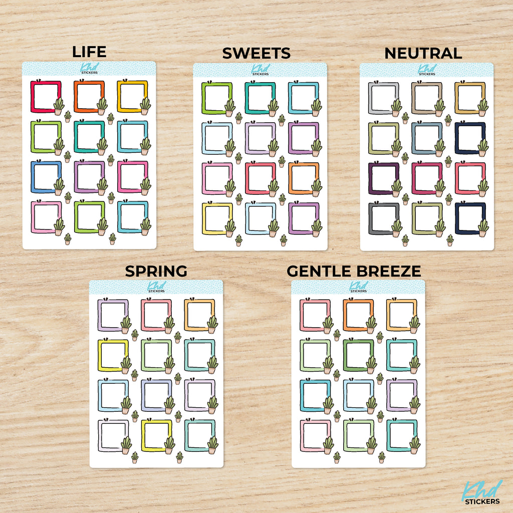 Cactus Doodle Square Appointment Stickers Vinyl - Removable / LIFE