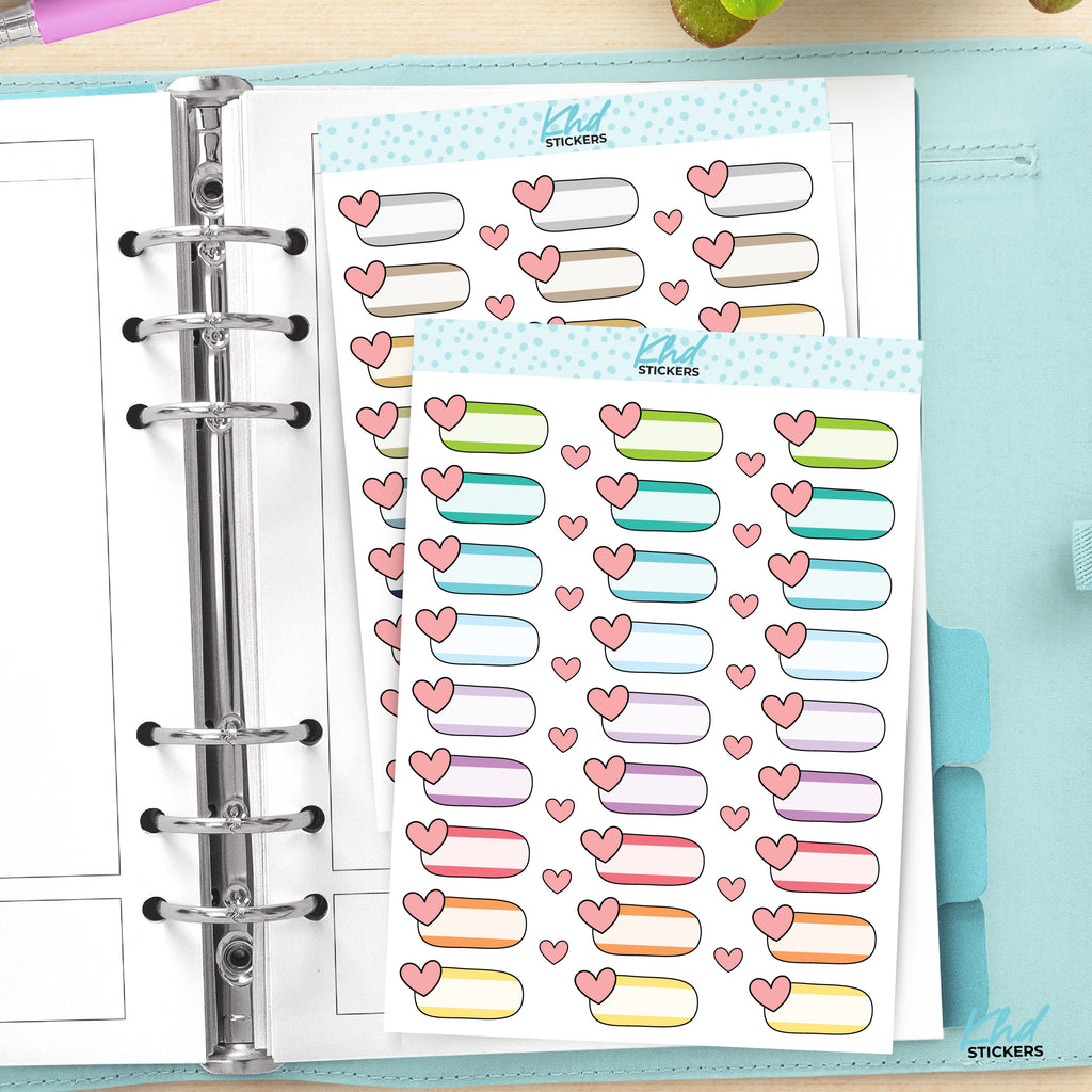 Heart Boxes Functional Planner Stickers Vinyl - Removable