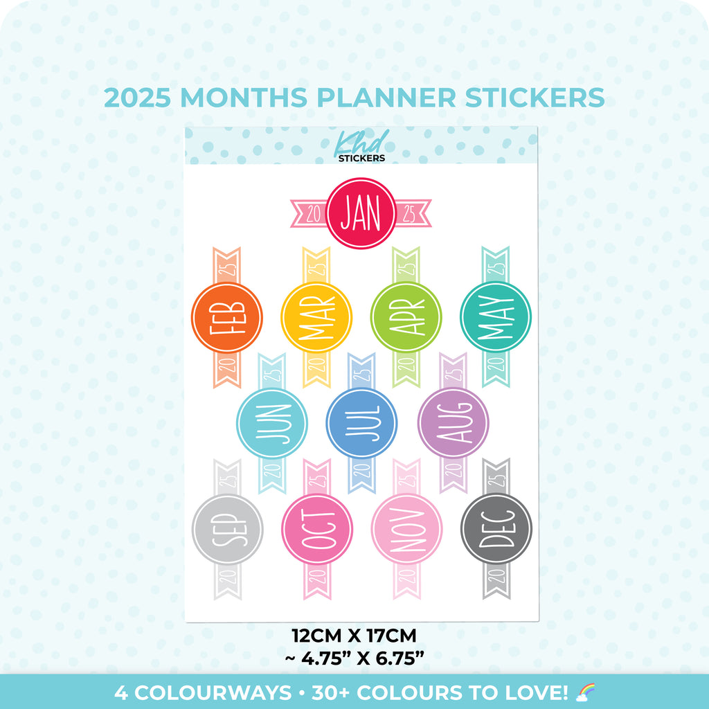 2025 or 2026 Months of the Year Planner Stickers 2025