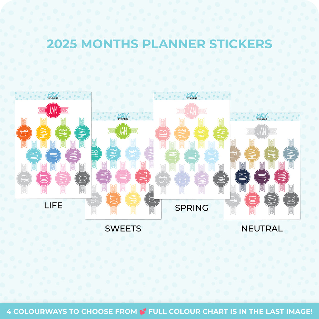 2025 or 2026 Months of the Year Planner Stickers 2025