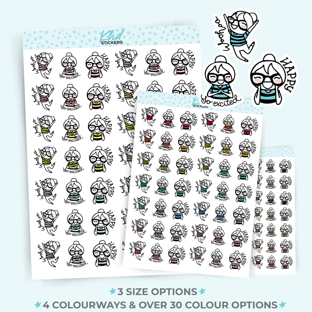 Happy & Excited Planner Girl Stickers Small