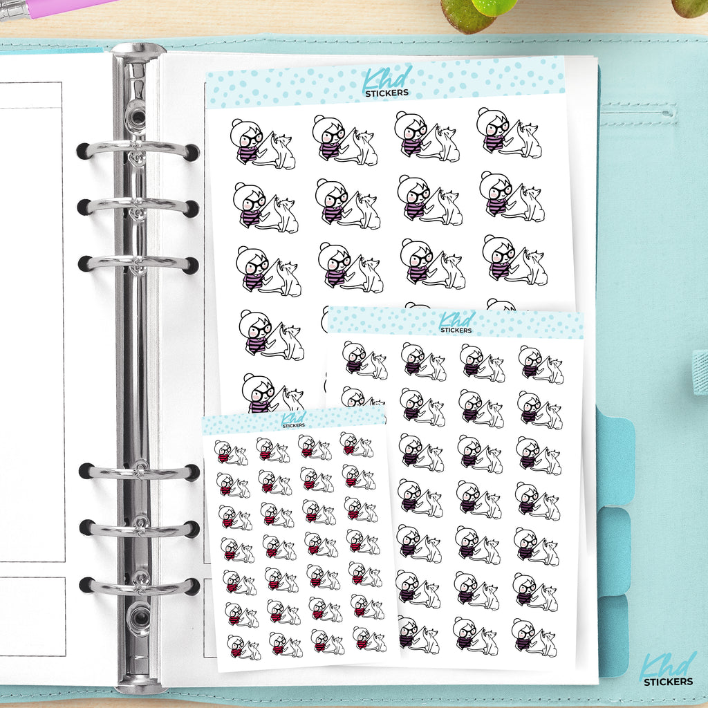 Planner Girl with Cat Planner Stickers Small