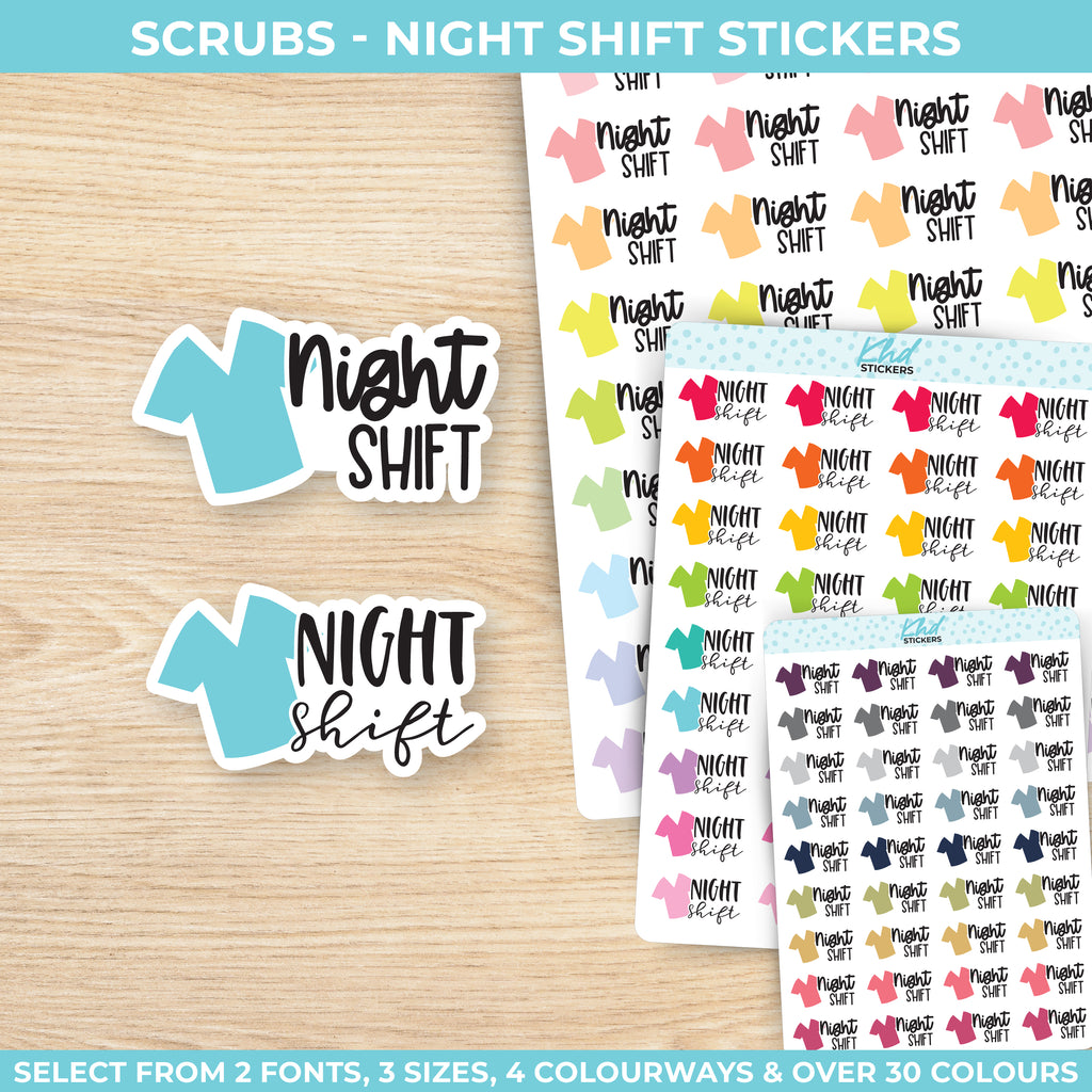 Night Shift - Medical and Nurse Scrubs Shift Planner Stickers Small