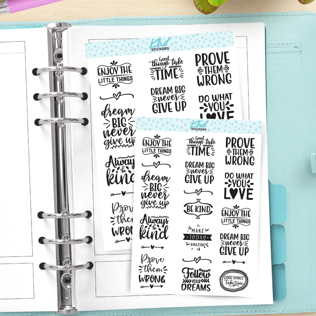 Motivation Planner Stickers in Black and White Small