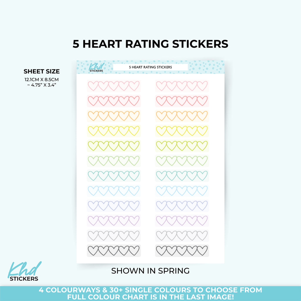 5 Heart Rating – Mood or Review Stickers Vinyl (repositionable) / LIFE