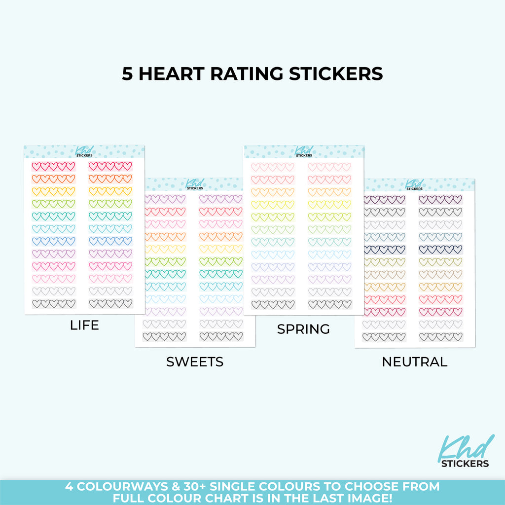 5 Heart Rating – Mood or Review Stickers Vinyl (repositionable) / LIFE