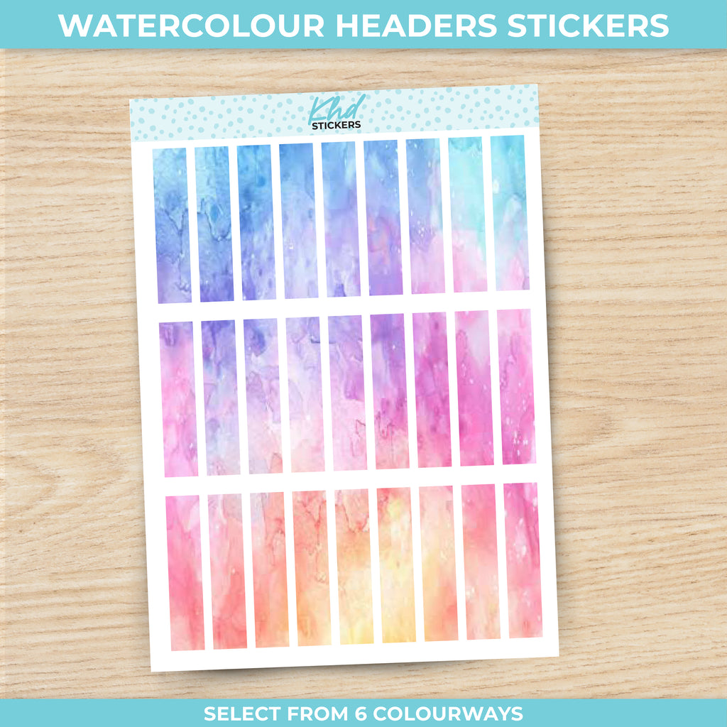 Watercolour Small Header Strips / Boxes Planner Stickers Aurora