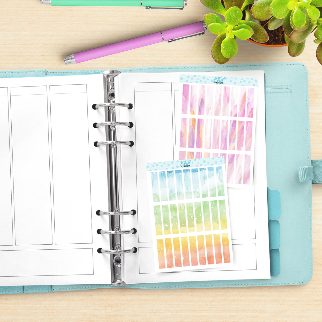 Watercolour Small Header Strips / Boxes Planner Stickers Aurora