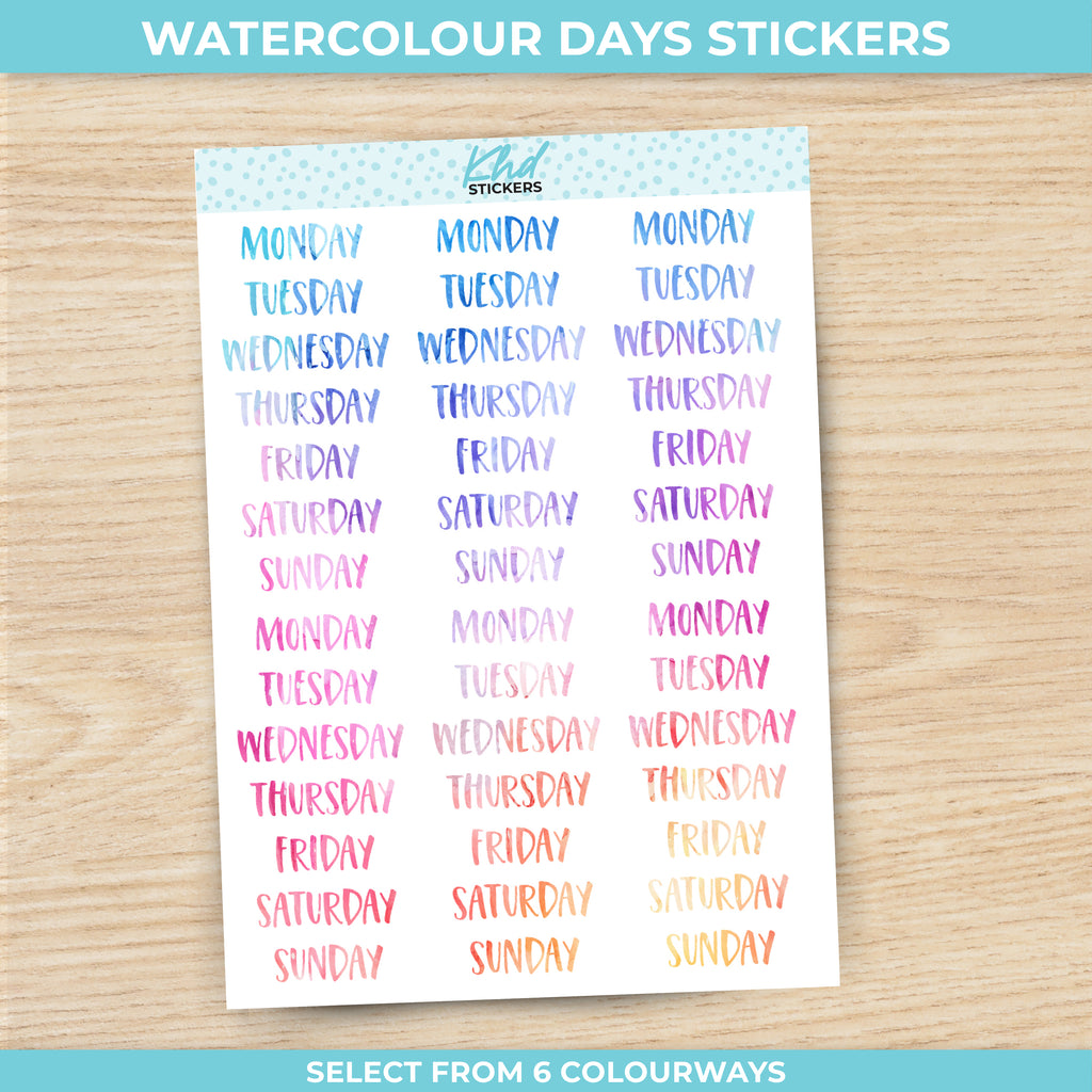 Watercolour Days of the Week Planner Stickers Aurora