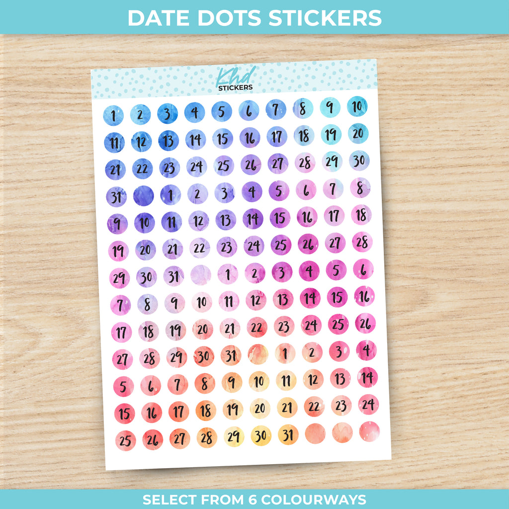 Watercolour Date Dots Planner Stickers Aurora / 4 Months - 1 Sheets