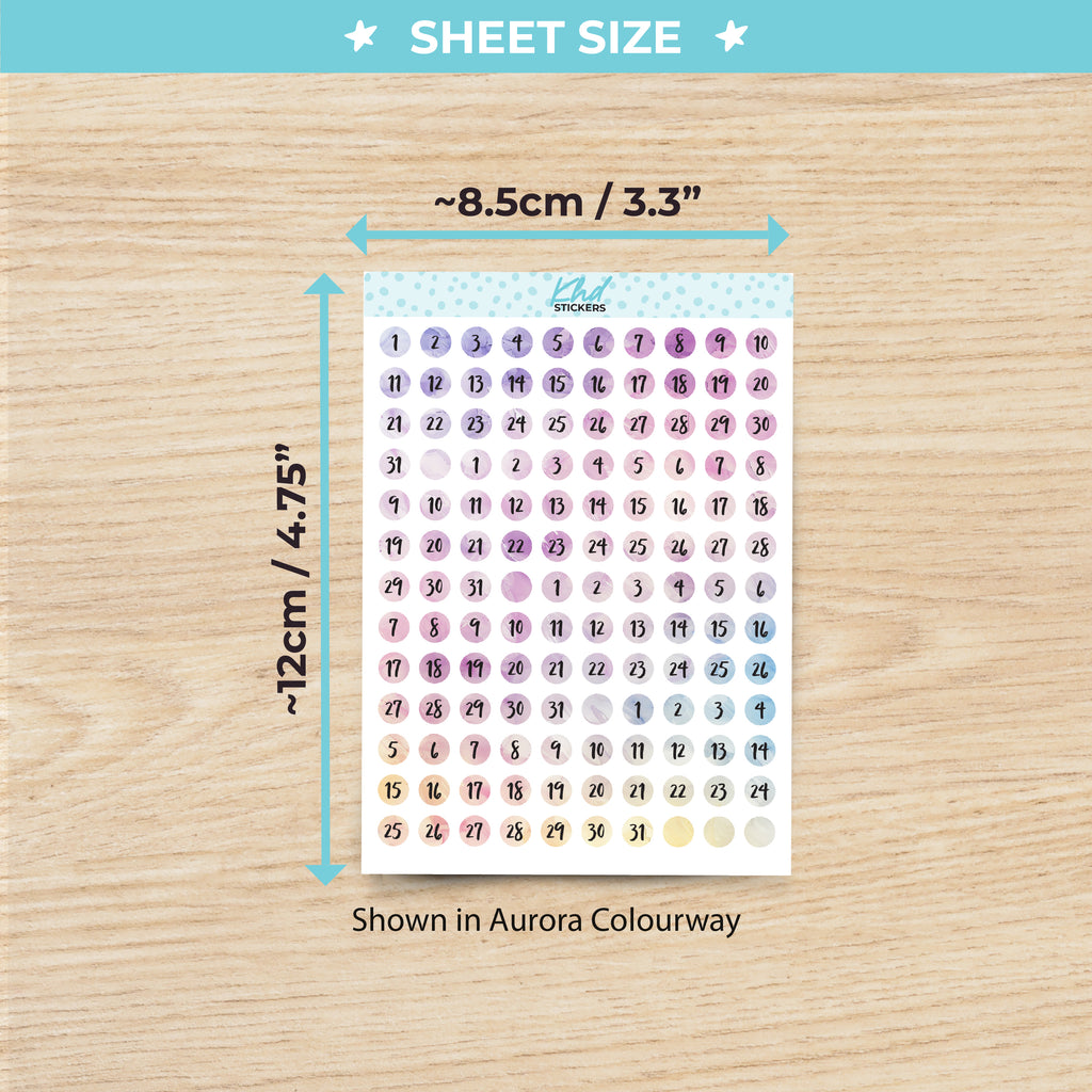 Watercolour Date Dots Planner Stickers Aurora / 4 Months - 1 Sheets