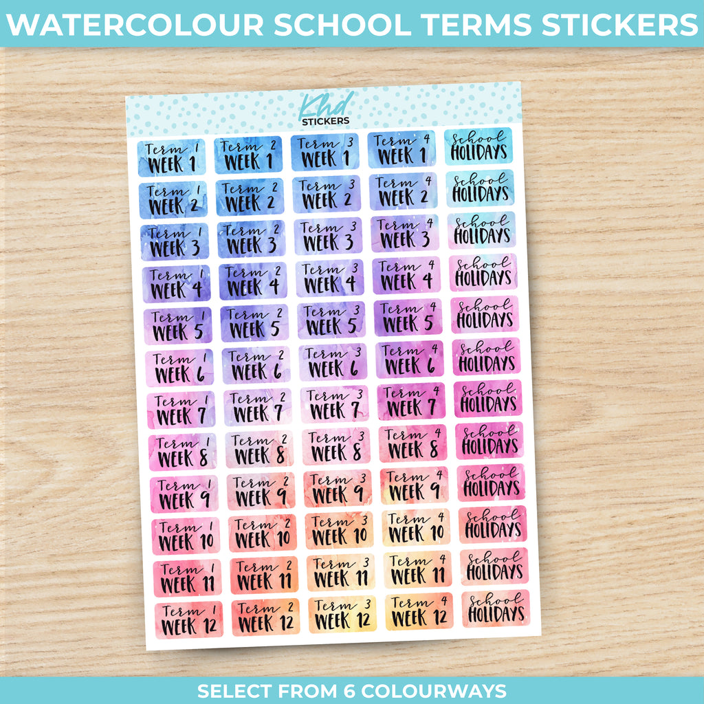 Watercolour School Terms Planner Stickers Aurora