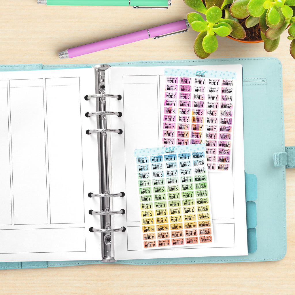 Watercolour School Terms Planner Stickers Aurora