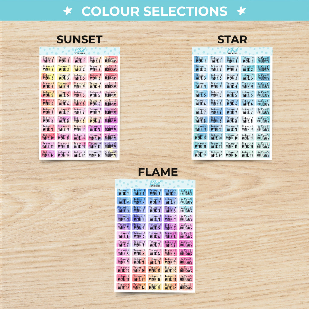 Watercolour School Terms Planner Stickers Aurora