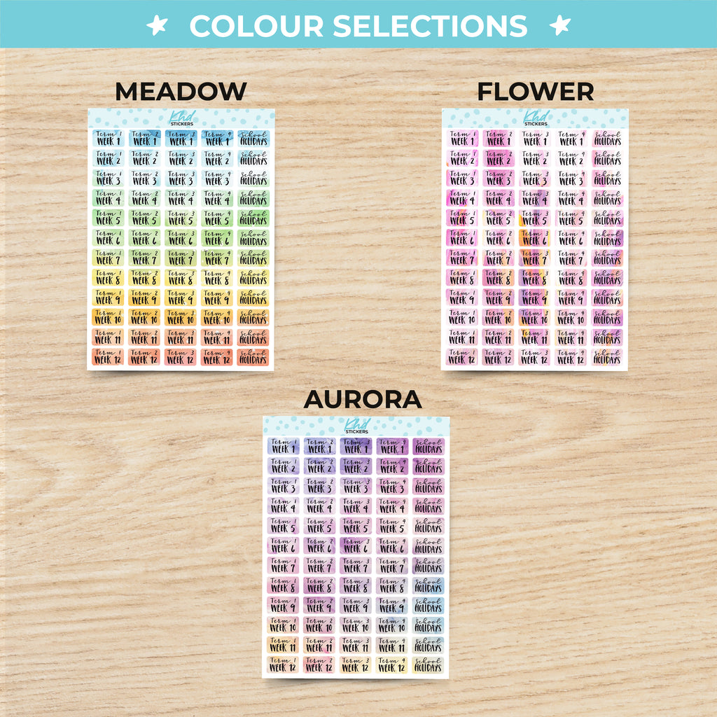 Watercolour School Terms Planner Stickers Aurora