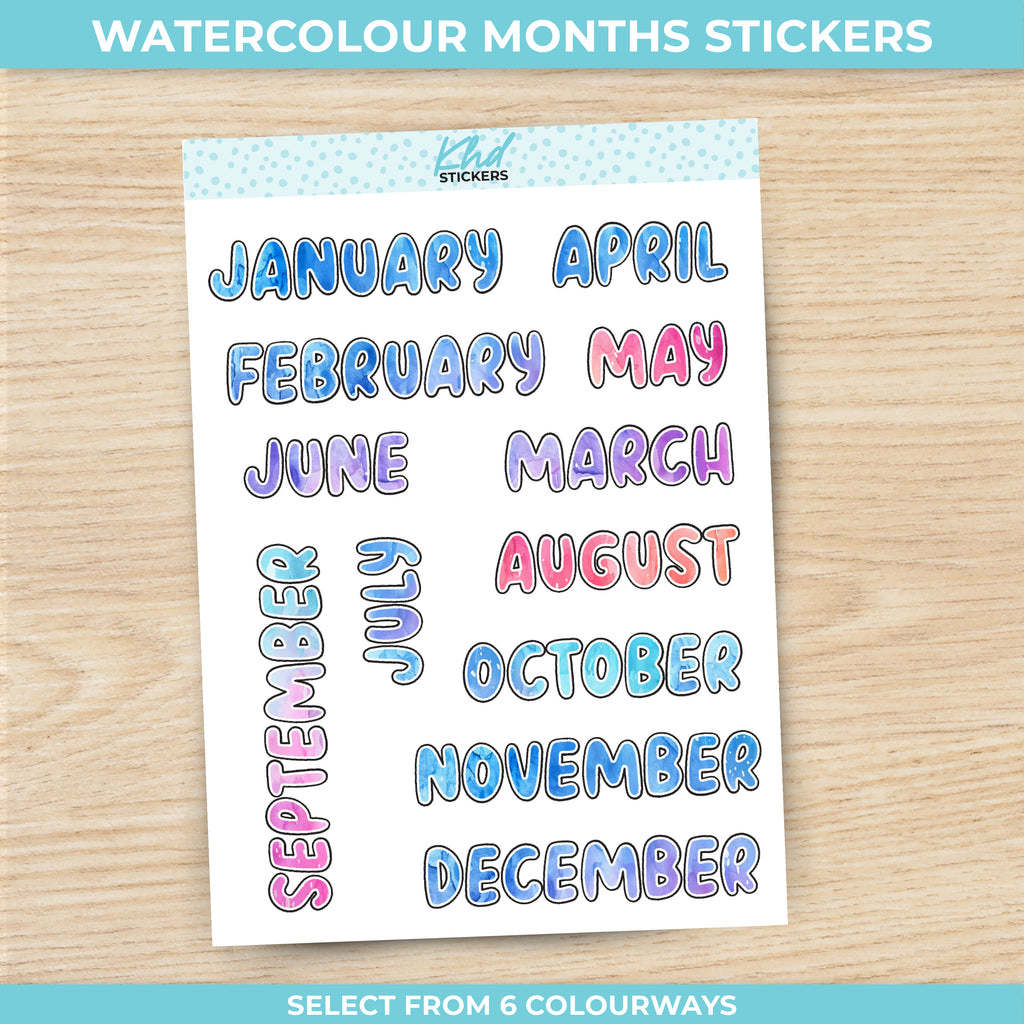 Watercolour Months of The Year Planner Stickers Aurora