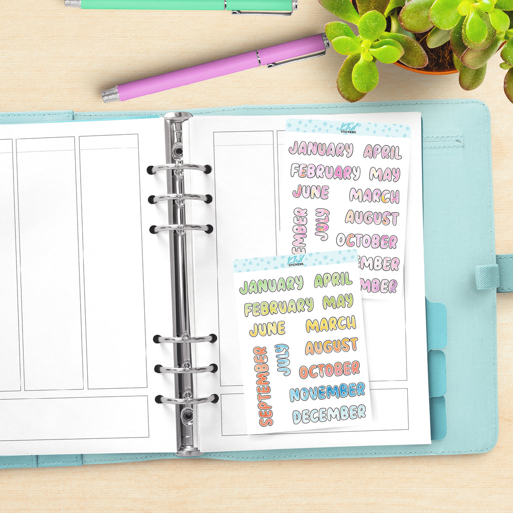 Watercolour Months of The Year Planner Stickers Aurora