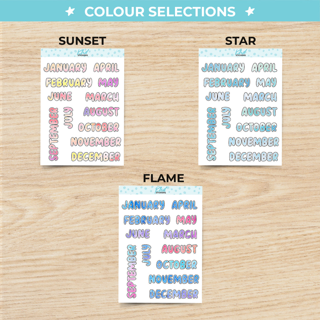 Watercolour Months of The Year Planner Stickers Aurora