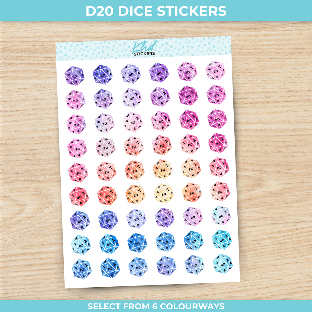 Watercolour D20 20 Sided Dice Planner Stickers Aurora