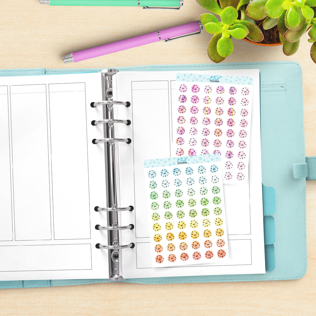 Watercolour D20 20 Sided Dice Planner Stickers Aurora